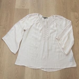 Zac & Rachel Petite Beige Crochet BOHO Top, Size L